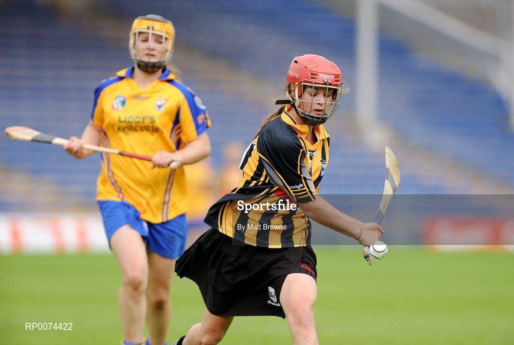 8 August 2009; Grace Walsh, Kilkenny, in action against Susan Fahy, Clare. All-Ireland Camogie Minor A Championship Final, Kilkenny v Clare, Semple Stadium, Thurles, Co. Tipperary. Picture credit: Matt Browne / SPORTSFILE