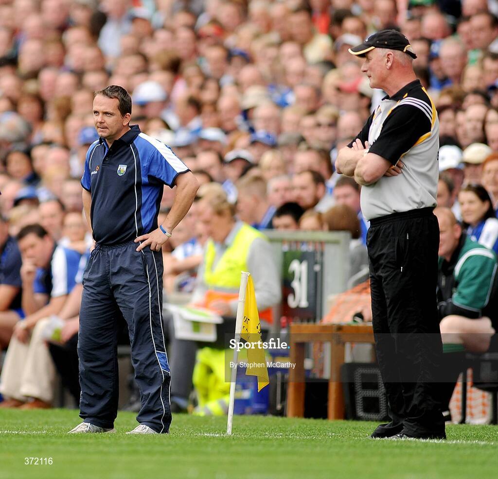 9 August 2009; Waterford manager Davy Fitzgerald and Kilkenny manager Brian Cody during the game. GAA Hurling All-Ireland Senior Championship Semi-Final, Kilkenny v Waterford, Croke Park, Dublin. Picture credit: Stephen McCarthy / SPORTSFILE
