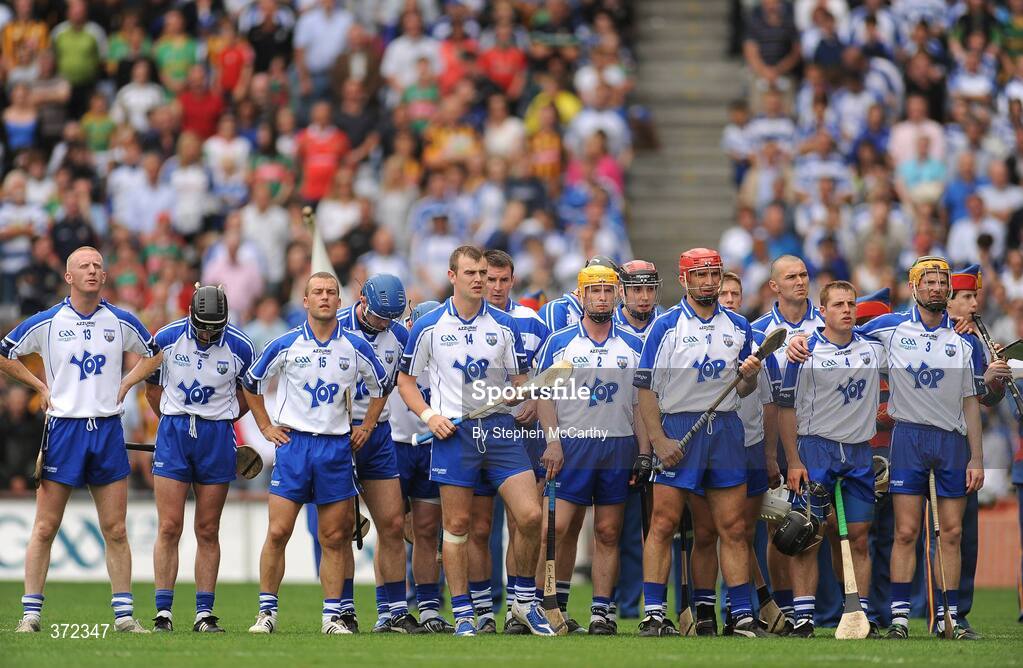 9 August 2009; The Waterford team during the national anthem. GAA Hurling All-Ireland Senior Championship Semi-Final, Kilkenny v Waterford, Croke Park, Dublin. Picture credit: Stephen McCarthy / SPORTSFILE