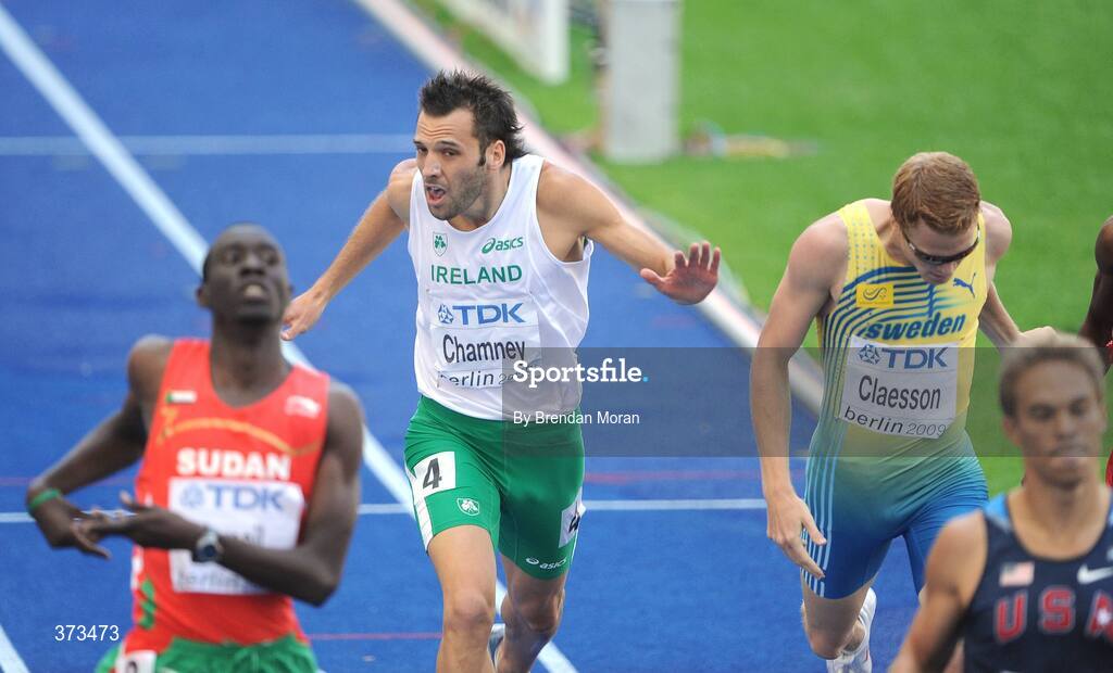 20 August 2009; Ireland's Thomas Chamney on his way to finishing 5th in his 1st Round heat of the Men's 800m in a time of 1:48.09 and failing to progress to the next round. 12th IAAF World Championships in Athletics, Olympic Stadium, Berlin, Germany. Picture credit: Brendan Moran / SPORTSFILE