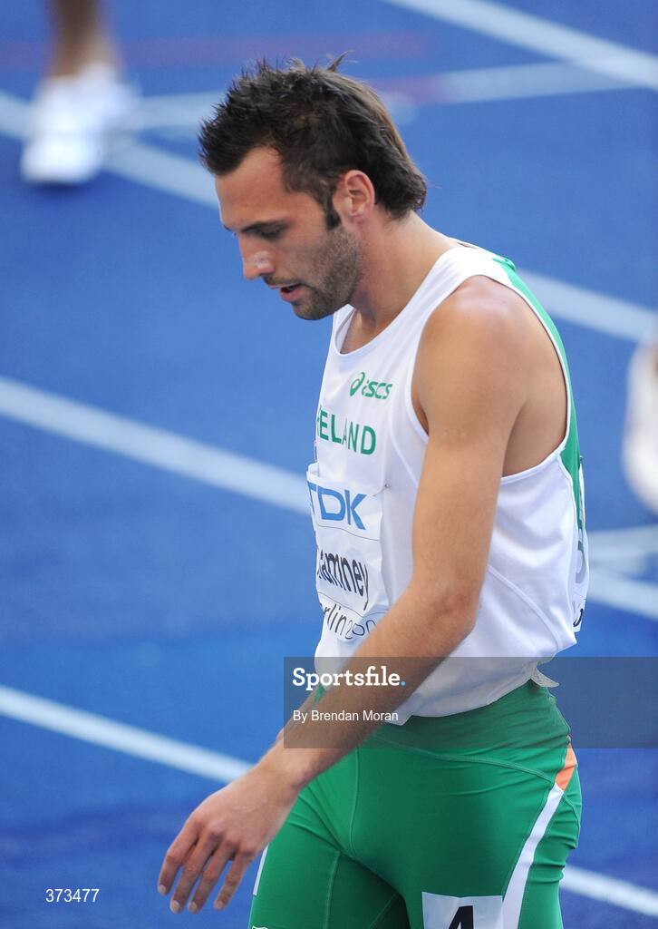 20 August 2009; Ireland's Thomas Chamney after finishing 5th in his 1st Round heat of the Men's 800m in a time of 1:48.09 and failing to progress to the next round. 12th IAAF World Championships in Athletics, Olympic Stadium, Berlin, Germany. Picture credit: Brendan Moran / SPORTSFILE