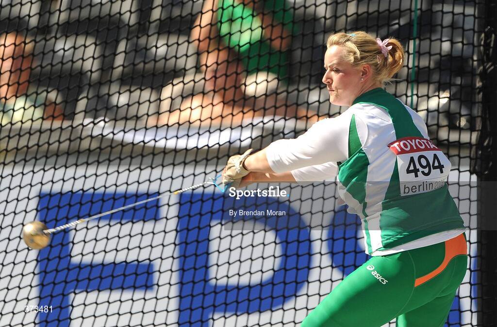 20 August 2009; Ireland's Eileen O'Keeffe in action during qualifying for the Women's Hammer Final where she threw a mark of 63.20m but failed to make the final. 12th IAAF World Championships in Athletics, Olympic Stadium, Berlin, Germany. Picture credit: Brendan Moran / SPORTSFILE
