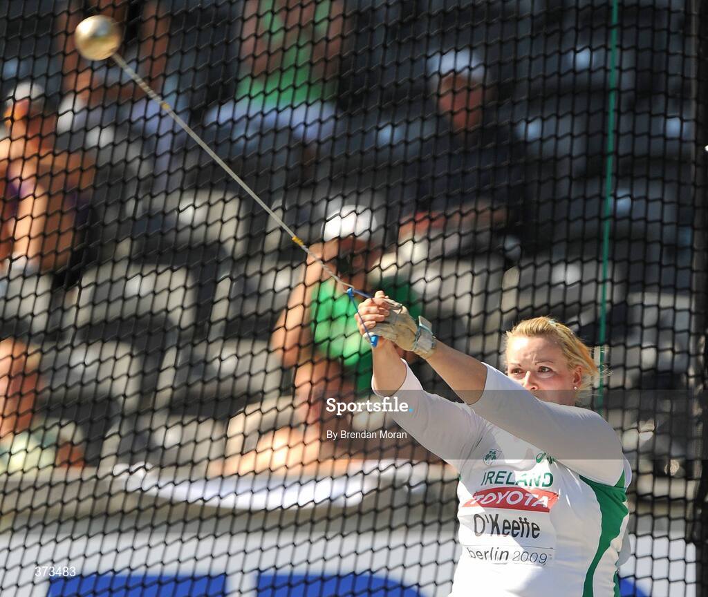 20 August 2009; Ireland's Eileen O'Keeffe in action during qualifying for the Women's Hammer Final where she threw a mark of 63.20m but failed to make the final. 12th IAAF World Championships in Athletics, Olympic Stadium, Berlin, Germany. Picture credit: Brendan Moran / SPORTSFILE