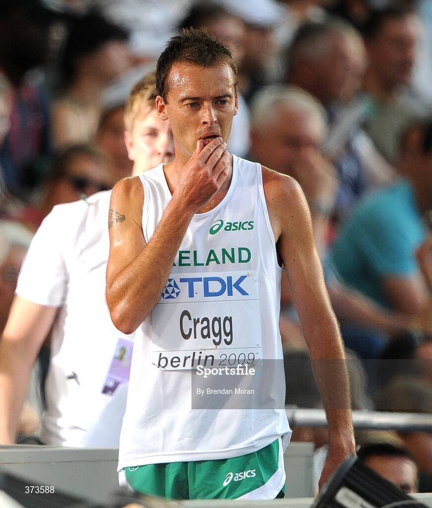 20 August 2009; Ireland's Alistair Cragg reacts after his heat of the Men's 5000m where he finished 13th in a time of 13:46.34 and failing to qualify for the Final on Sunday. 12th IAAF World Championships in Athletics, Olympic Stadium, Berlin, Germany. Picture credit: Brendan Moran / SPORTSFILE