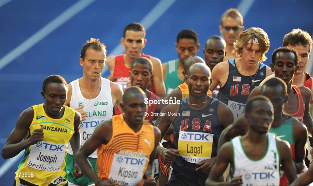 20 August 2009; Ireland's Alistair Cragg, 2nd from left, in action during his heat of the Men's 5000m where he finished 13th in a time of 13:46.34 and failing to qualify for the Final on Sunday. 12th IAAF World Championships in Athletics, Olympic Stadium, Berlin, Germany. Picture credit: Brendan Moran / SPORTSFILE