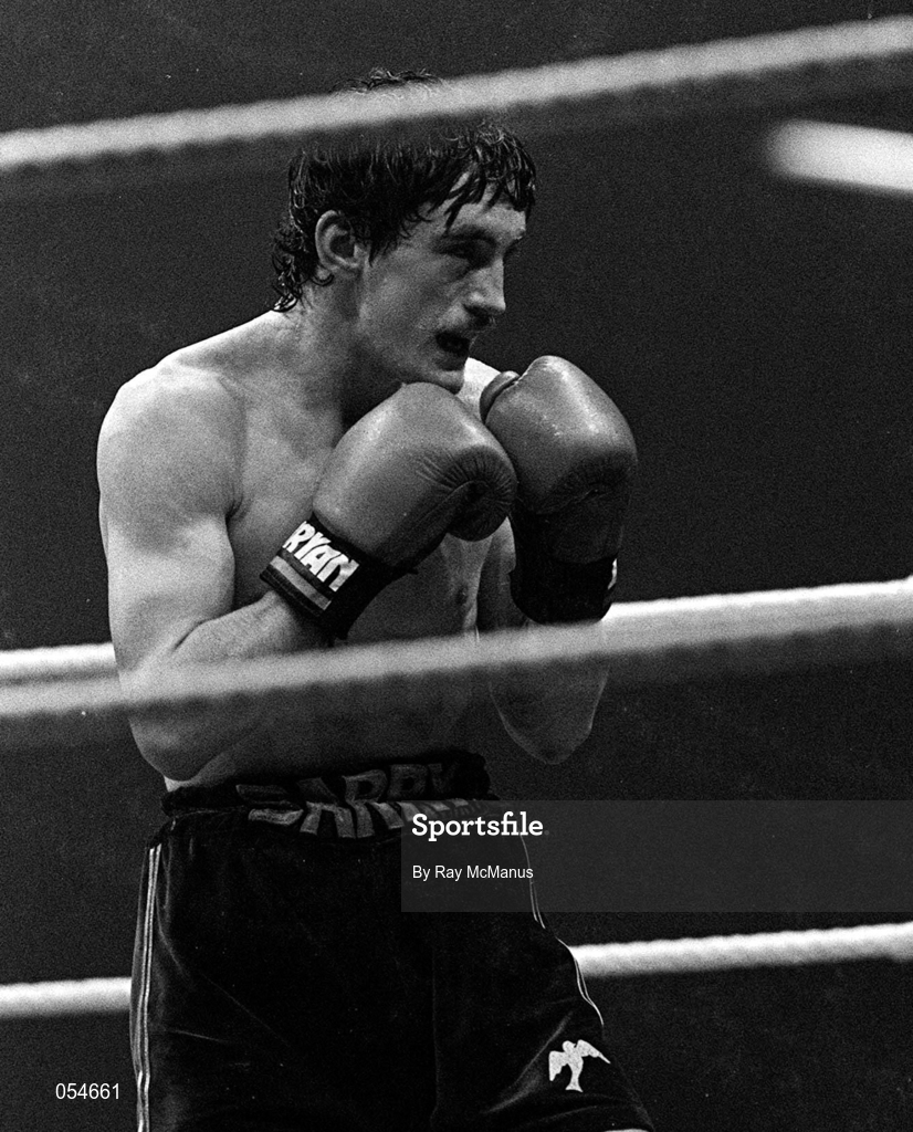 15 February 1986; Barry McGuigan during his WBA World Featherweight Title Fight against Danilo Cabrera at the RDS in Dublin. Photo by Ray McManus/Sportsfile
