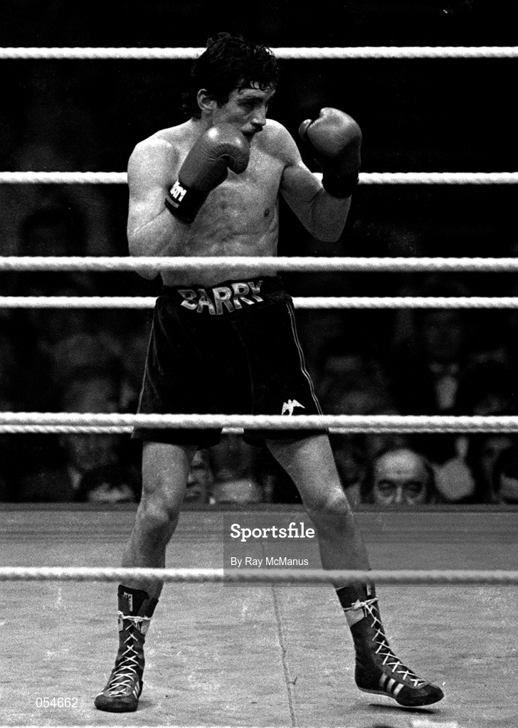 15 February 1986; Barry McGuigan during his WBA World Featherweight Title Fight against Danilo Cabrera at the RDS in Dublin. Photo by Ray McManus/Sportsfile