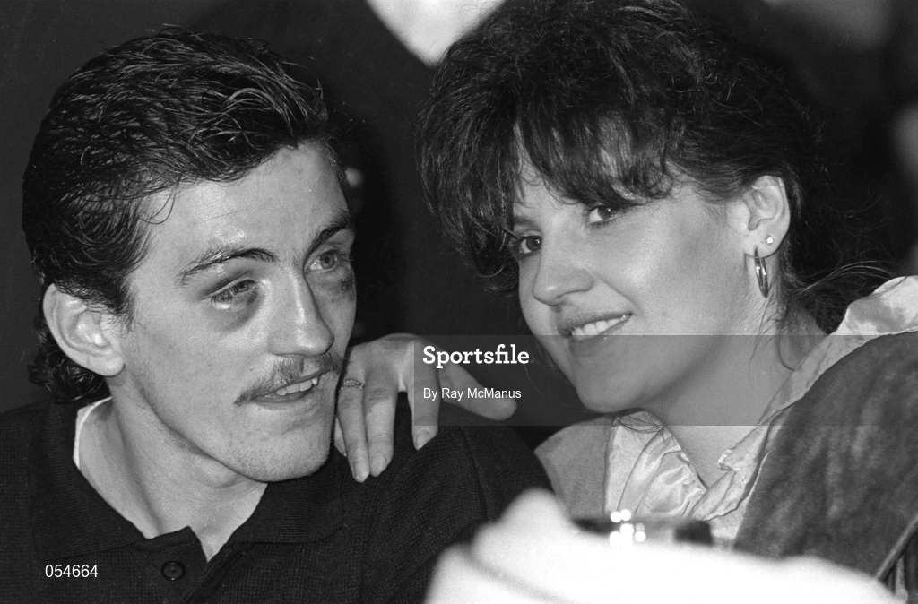 15 February 1986; Barry McGuigan and his wife Sandra following his WBA World Featherweight Title Fight against Danilo Cabrera at the RDS in Dublin. Photo by Ray McManus/Sportsfile