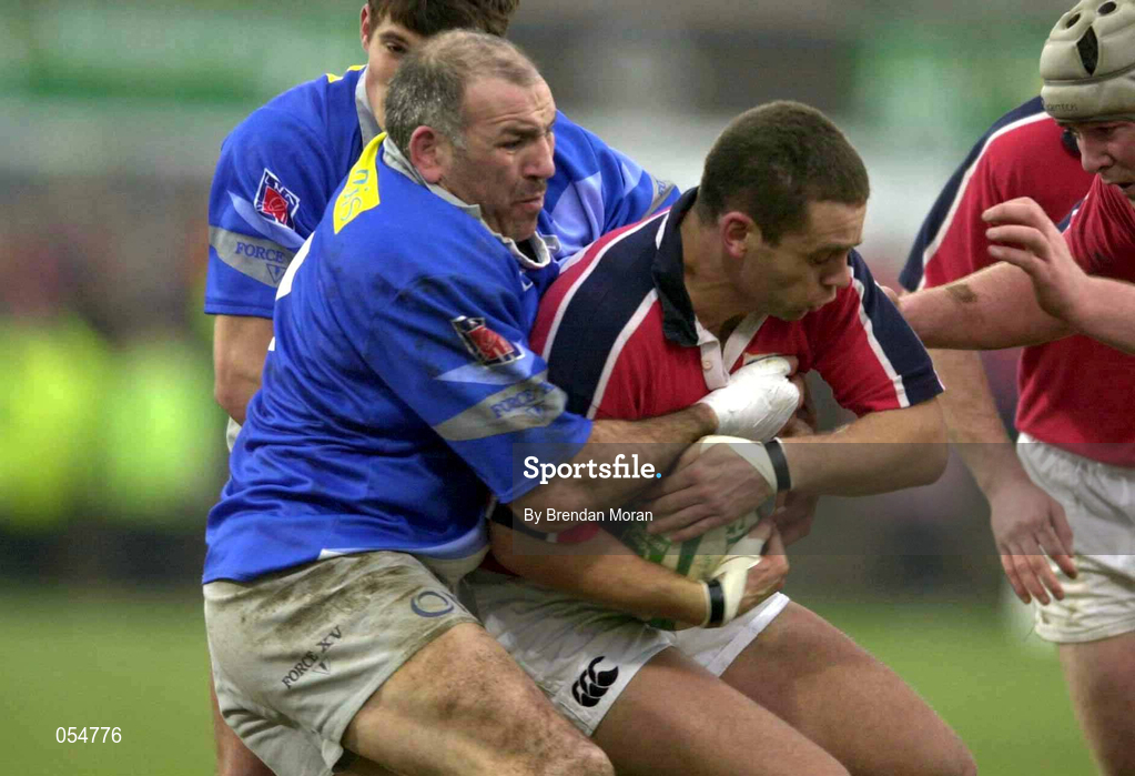 20 January 2001; Dominic Crotty of Munster in action against Jose Diaz of Castres during the Heineken Cup Pool 4 Round 6 match between Munster and Castres at Musgrave Park in Cork. Photo by Brendan Moran/Sportsfile