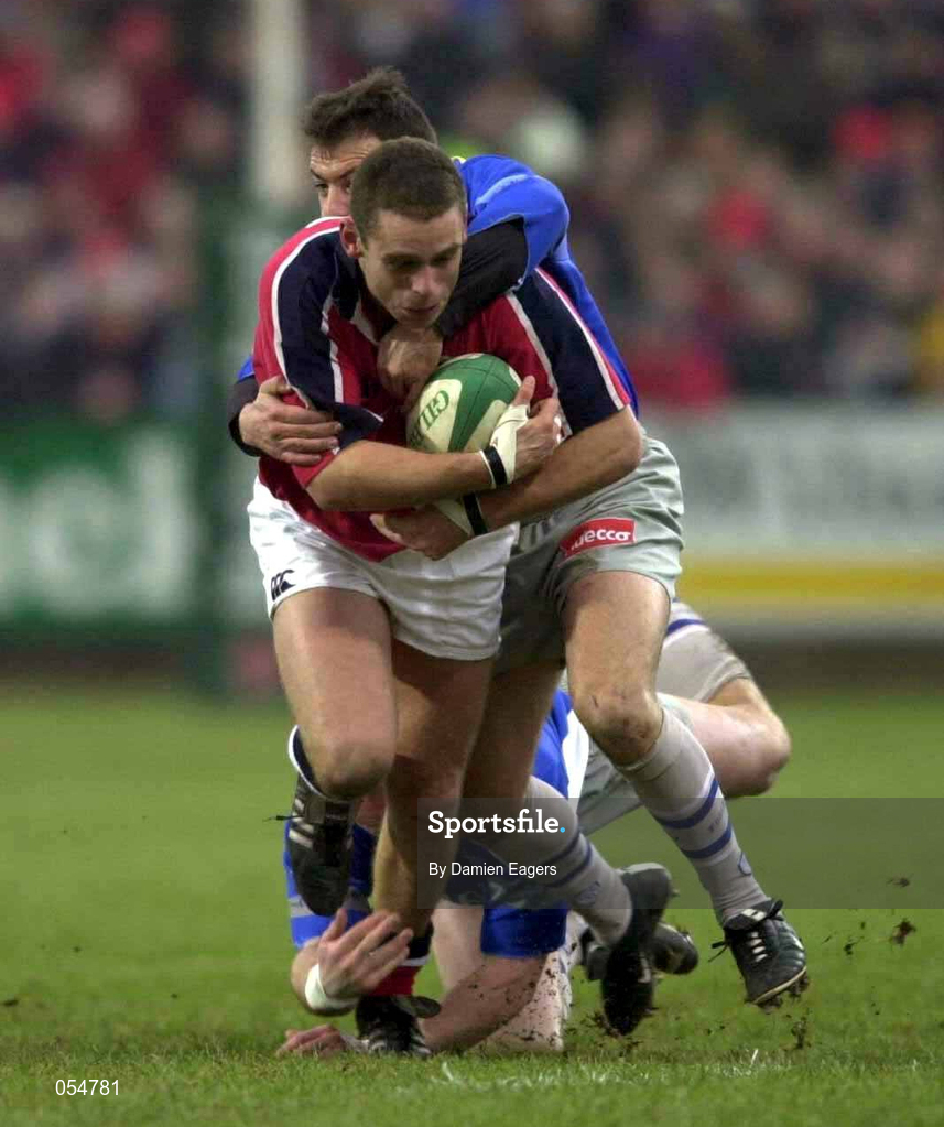 20 January 2001; Dominic Crotty of Munster in action against Gregor Townsend, left, and Damien Denechany of Castres during the Heineken Cup Pool 4 Round 6 match between Munster and Castres at Musgrave Park in Cork. Photo by Brendan Moran/Sportsfile