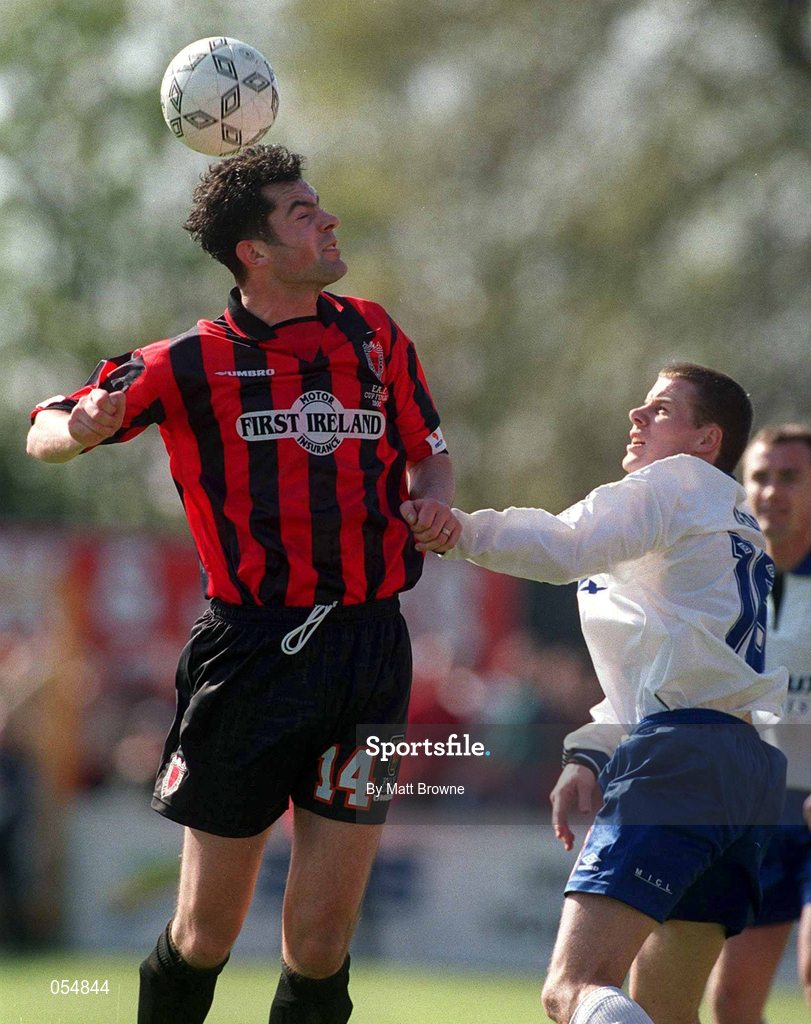 30 April 2000; Graham Doyle of Bohemians in action against James Keddy of Shelbourne during the FAI Cup Final match between Shelbourne and Bohemians at Tolka Park in Dublin. Photo by Matt Browne/Sportsfile