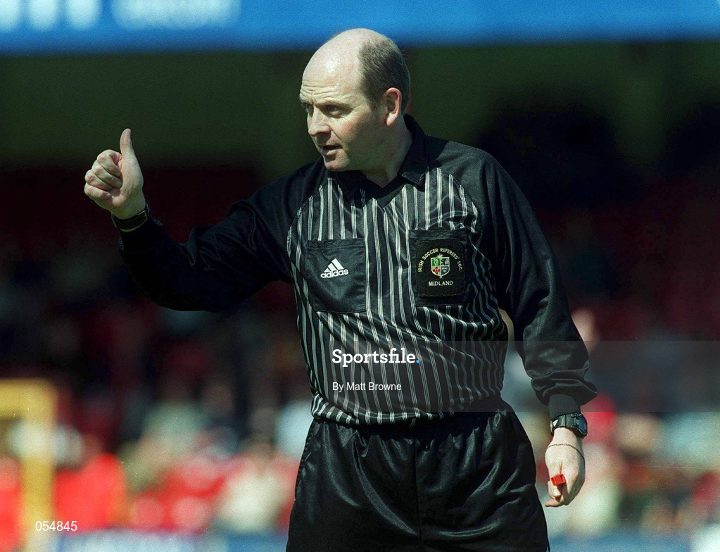30 April 2000; Referee John Stacey during the FAI Cup Final match between Shelbourne and Bohemians at Tolka Park in Dublin. Photo by Matt Browne/Sportsfile