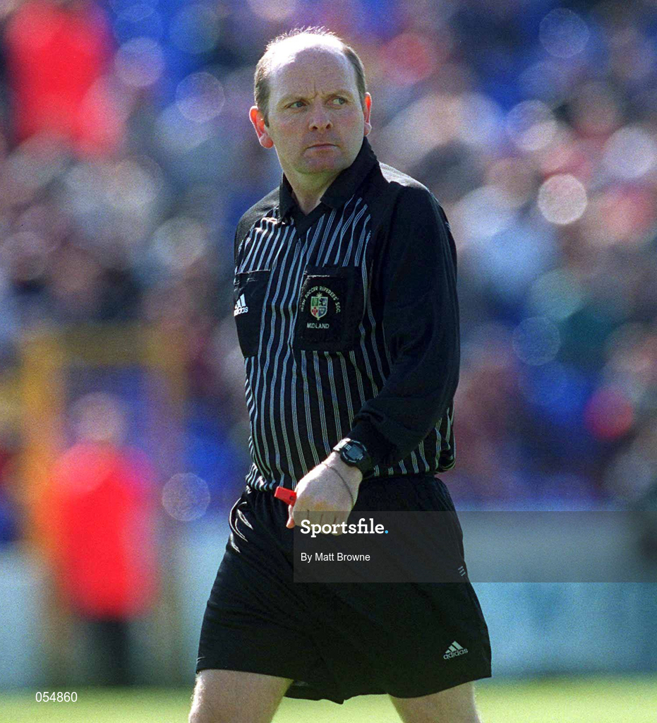30 April 2000; Referee John Stacey during the FAI Cup Final match between Shelbourne and Bohemians at Tolka Park in Dublin. Photo by Matt Browne/Sportsfile