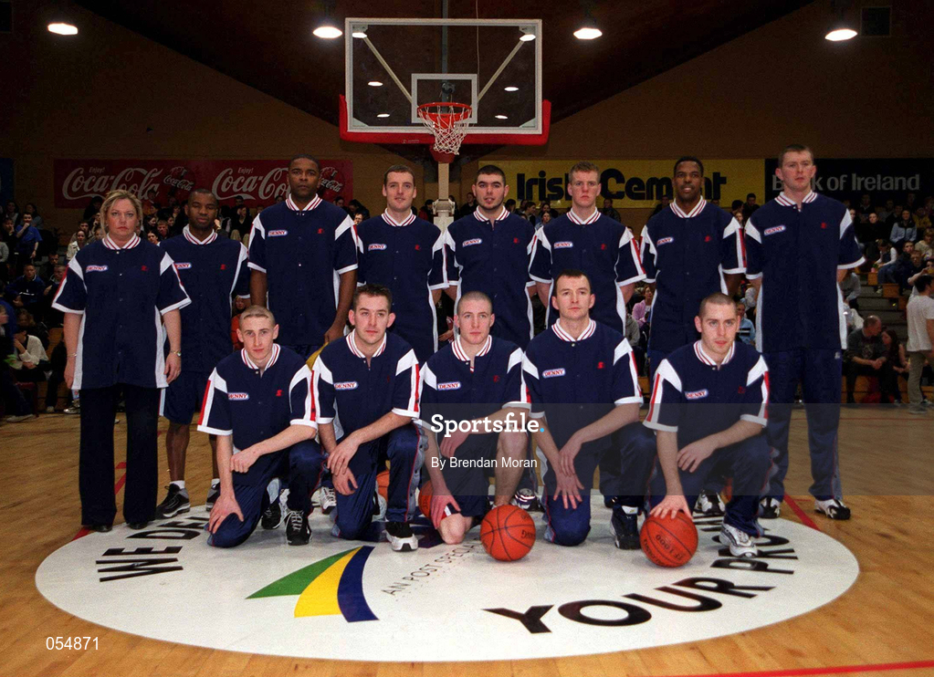 30 January 2000; The Denny Notre Dame ahead of the Senior Men's Sprite Cup Final between Denny Notre Dame and St Vincent's at the National Basketball Arena in Tallaght, Dublin. Photo by Brendan Moran/Sportsfile