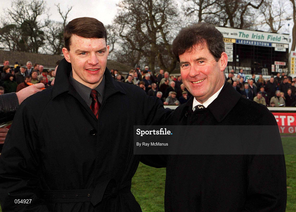 21 January 2001; Trainer Aidan O'Brien, left, and owner JP McManus after sending out Istabraq to win the AIG Europe Champion Hurdle at Leopardstown Racecourse in Dublin. Photo by Ray McManus/Sportsfile