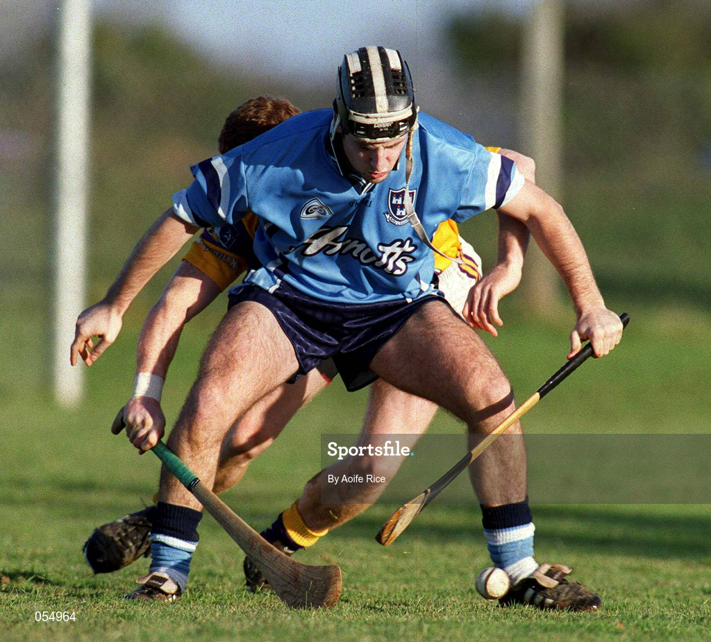 21 January 2001; Emmet Carroll of Dublin in action against Dave Guiney of Wexford during the Walsh Cup Semi-Final match between Wexford and Dublin at Ferns in Wexford. Photo by Aoife Rice/Sportsfile
