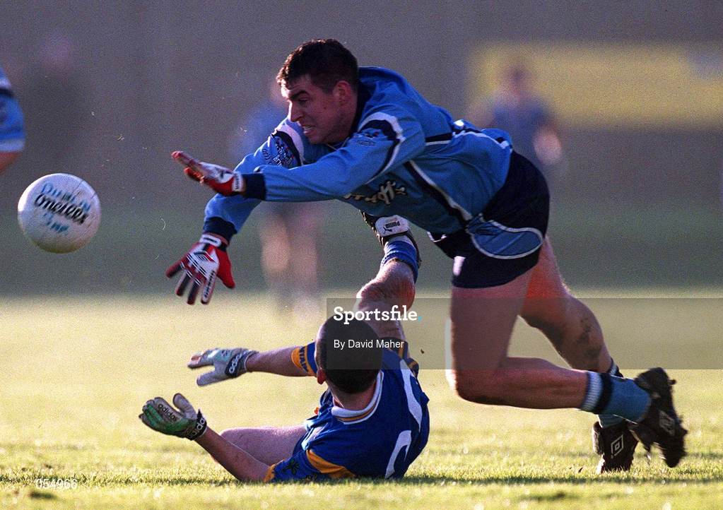 21 January 2001; Jonathan Magee of Dublin in action against Anthony Mernagh of Wicklow during the O'Byrne Cup Quarter-Final match between Wicklow and Dublin at the County Grounds in Aughrim, Wicklow. Photo by David Maher/Sportsfile