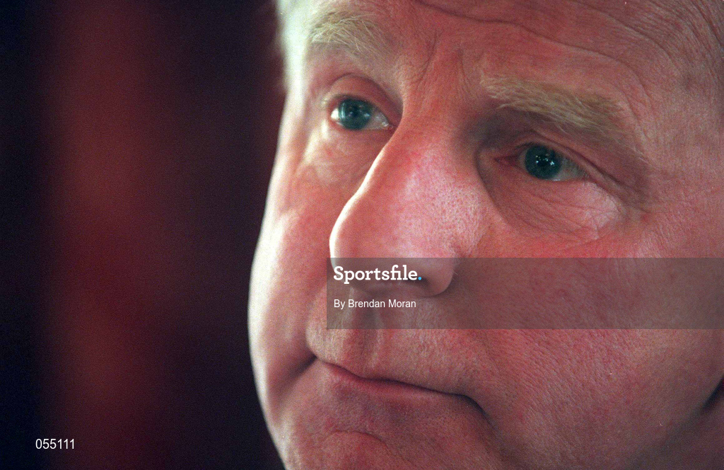 24 January 2001; President of the Olympic Council of Ireland Pat Hickey speaking at a press conference in the Shelbourne Hotel in Dublin, on the vision for the Olympic Movement in Ireland for the next 4 years up to and including the Athens Olympics. Photo by Brendan Moran/Sportsfile