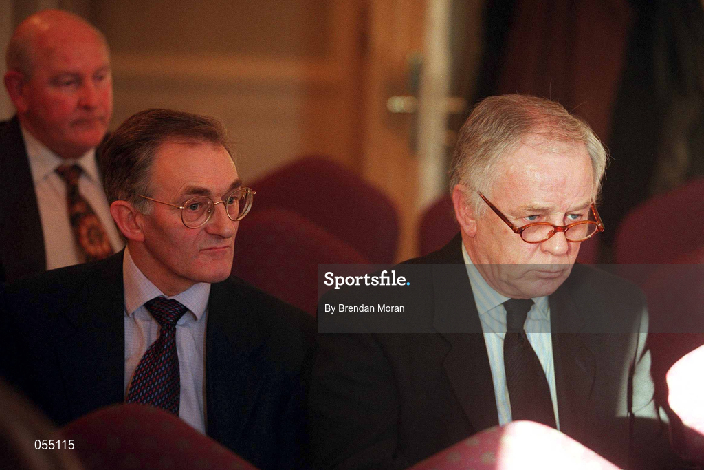 24 January 2001; General Secretary of the OCI Dermot Sherlock, left, and Louis Kilcoyle, Vice President of the OCI during a press conference in the Shelbourne Hotel in Dublin, on the vision for the Olympic Movement in Ireland for the next 4 years up to and including the Athens Olympics. Photo by Brendan Moran/Sportsfile