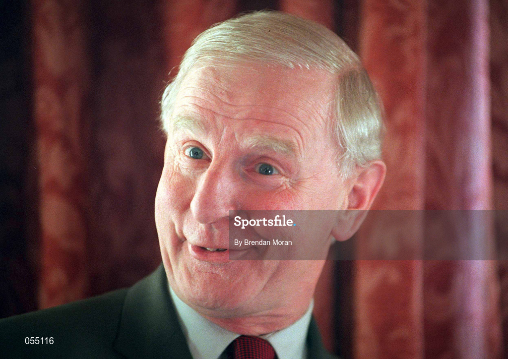 24 January 2001; President of the Olympic Council of Ireland Pat Hickey speaking at a press conference in the Shelbourne Hotel in Dublin, on the vision for the Olympic Movement in Ireland for the next 4 years up to and including the Athens Olympics. Photo by Brendan Moran/Sportsfile