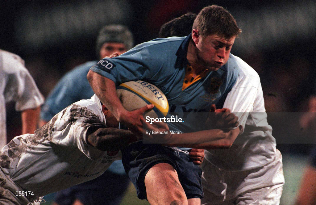 24 January 2001; James Norton of UCD in action against Kieran Lewis of Trinity during the Annual Rugby Colours Match between UCD and Trinity at Donnybrook Stadium in Dublin. Photo by Brendan Moran/Sportsfile
