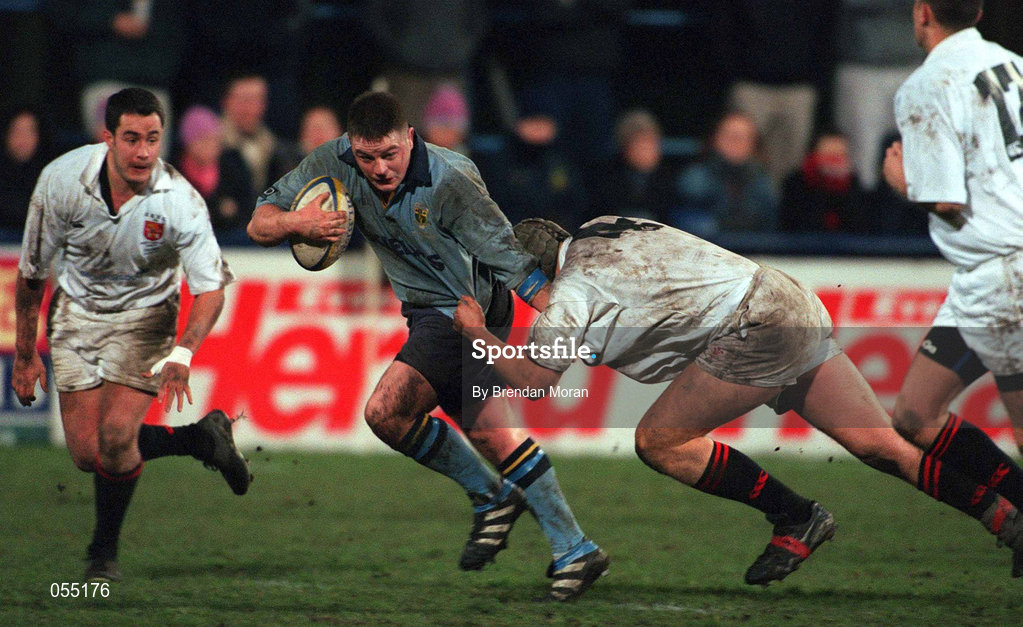 24 January 2001; Ronan McCormack of UCD in action against Alan Maher of Trinity during the Annual Rugby Colours Match between UCD and Trinity at Donnybrook Stadium in Dublin. Photo by Brendan Moran/Sportsfile