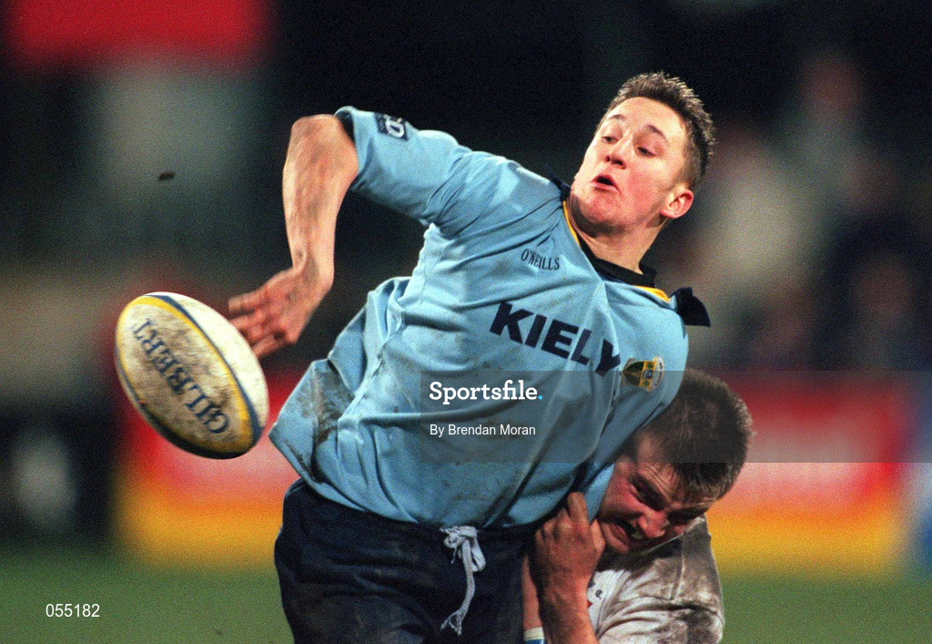 24 January 2001; Brian O'Riordan of UCD in action against Rory Wallace of Trinity during the Annual Rugby Colours Match between UCD and Trinity at Donnybrook Stadium in Dublin. Photo by Brendan Moran/Sportsfile