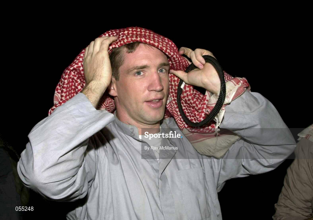 25 January 2001; Kieran McGeeney pictured during a traditional Bedouin evening during the Eircell GAA All-Star Tour to Dubai, United Arab Emirates. Photo by Ray McManus/Sportsfile