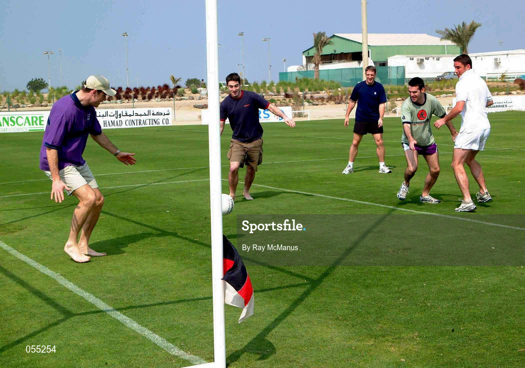 25 January 2001; Rory Gallagher, Anthony Rainbow, Ken Doyle, Andrew McCann and Kieran McGeeney during a light training session at the Dubai Rugby Ground during the Eircell GAA All-Star Tour to Dubai, United Arab Emirates. Photo by Ray McManus/Sportsfile