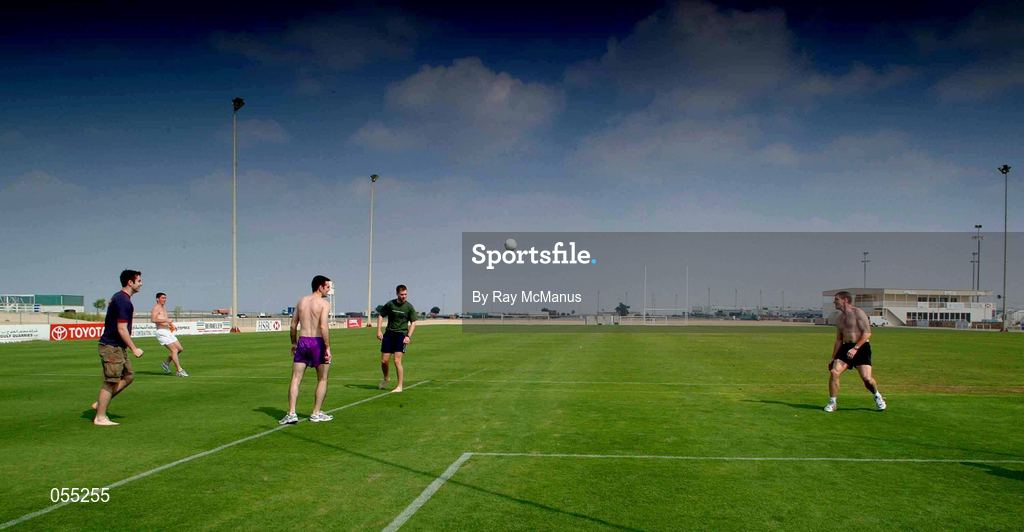 25 January 2001; Rory Gallagher, Anthony Rainbow, Ken Doyle, Andrew McCann and Kieran McGeeney during a light training session at the Dubai Rugby Ground during the Eircell GAA All-Star Tour to Dubai, United Arab Emirates. Photo by Ray McManus/Sportsfile