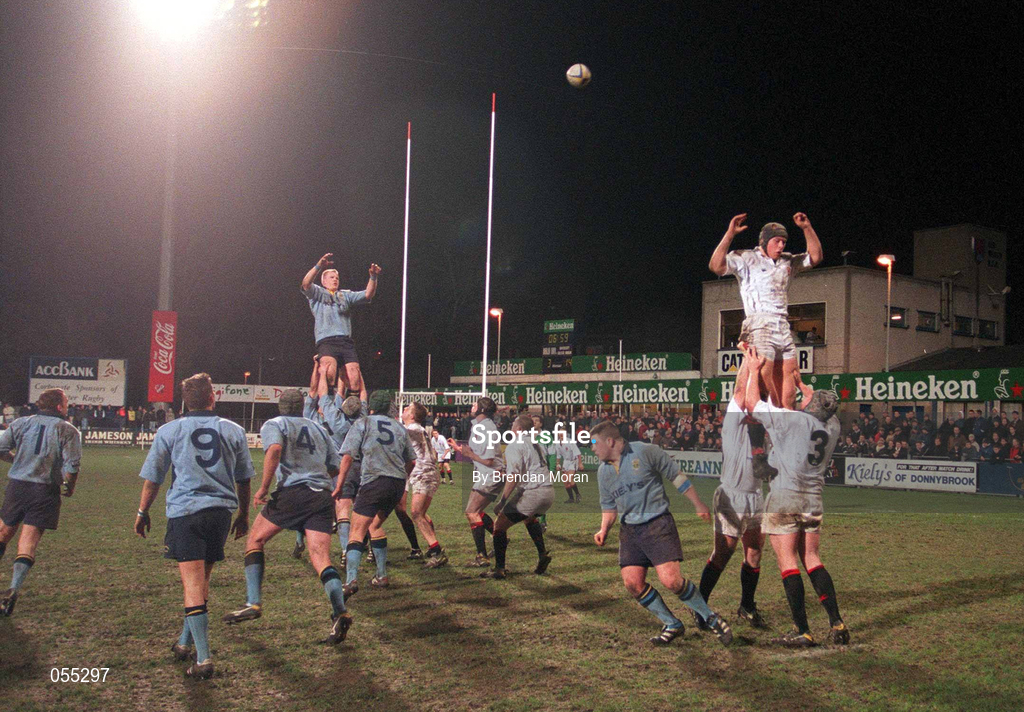 24 January 2001; A lineout during the Annual Rugby Colours Match between UCD and Trinity at Donnybrook Stadium in Dublin. Photo by Brendan Moran/Sportsfile