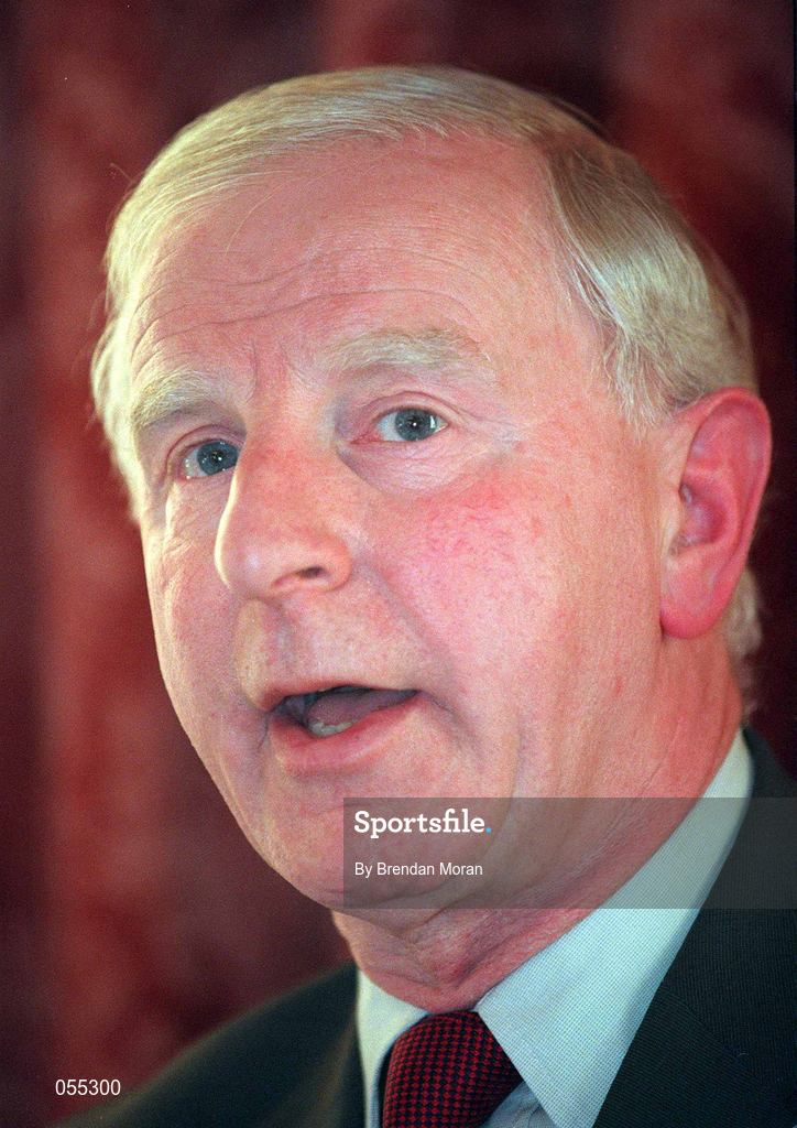 24 January 2001; President of the Olympic Council of Ireland Pat Hickey speaking at a press conference in the Shelbourne Hotel in Dublin, on the vision for the Olympic Movement in Ireland for the next 4 years up to and including the Athens Olympics. Photo by Brendan Moran/Sportsfile