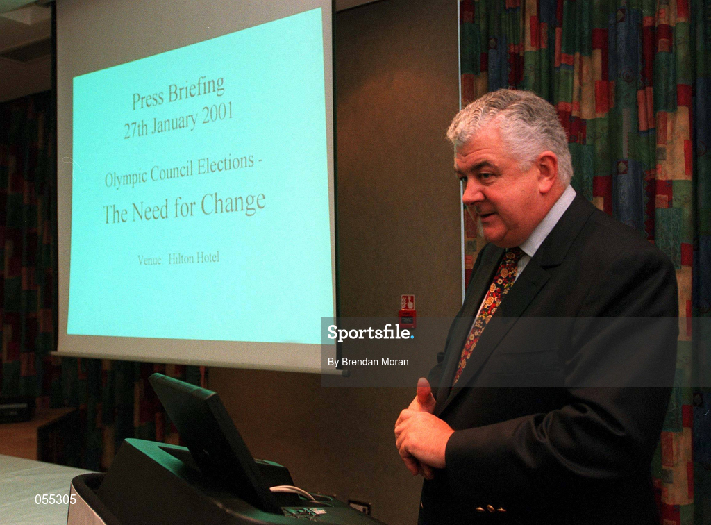 27 January 2001; Candidate for the Presidency of the Olympic Council of Ireland, Mr. Richard Burrows, during a press briefing in the Hilton Hotel after a meeting with representatives of the NOC Affiliated National Federations in the National Stadium in Dublin. Photo by Brendan Moran/Sportsfile