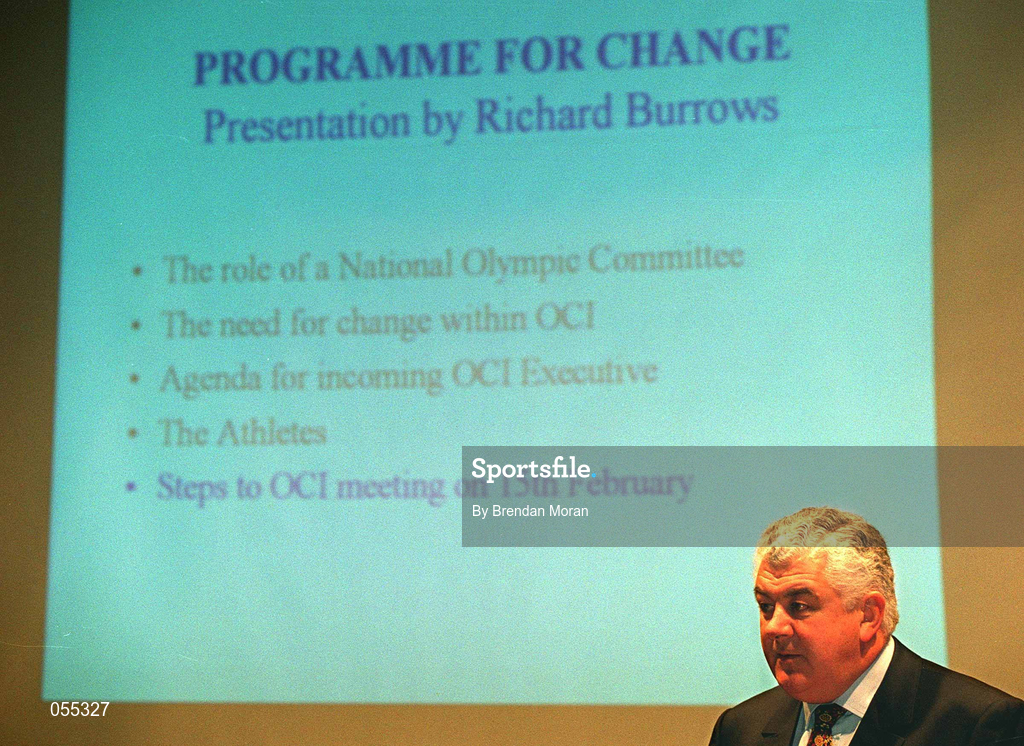27 January 2001; Candidate for the Presidency of the Olympic Council of Ireland, Mr. Richard Burrows, during a press briefing in the Hilton Hotel after a meeting with representatives of the NOC Affiliated National Federations in the National Stadium in Dublin. Photo by Brendan Moran/Sportsfile