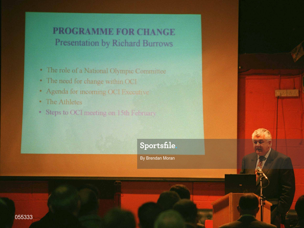 27 January 2001; Candidate for the Presidency of the Olympic Council of Ireland, Mr. Richard Burrows, during a press briefing in the Hilton Hotel after a meeting with representatives of the NOC Affiliated National Federations in the National Stadium in Dublin. Photo by Brendan Moran/Sportsfile