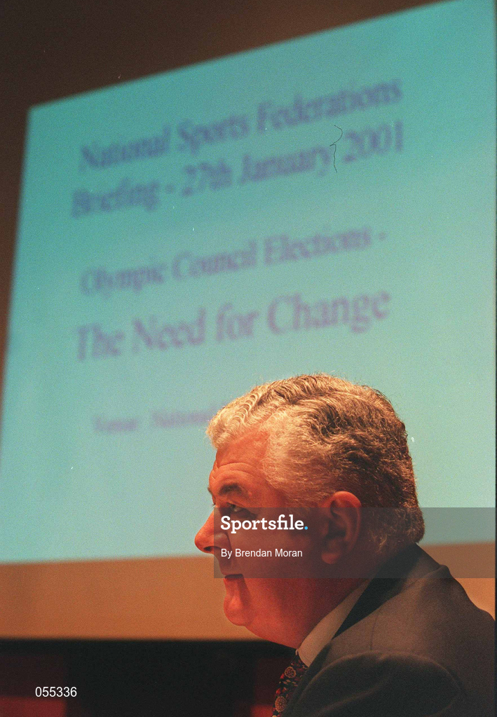 27 January 2001; Candidate for the Presidency of the Olympic Council of Ireland, Mr. Richard Burrows, during a press briefing in the Hilton Hotel after a meeting with representatives of the NOC Affiliated National Federations in the National Stadium in Dublin. Photo by Brendan Moran/Sportsfile
