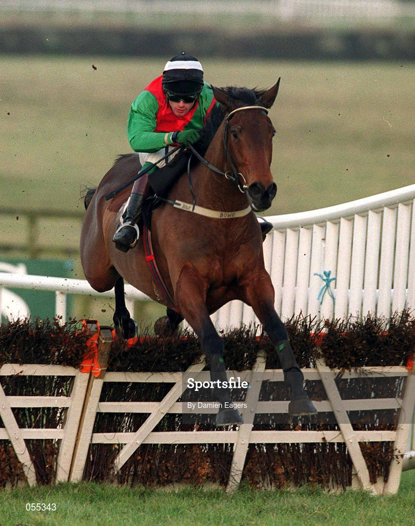 27 January 2001; Limestone Lad, with Shane McGovern up, clears the last to win The Bank Of Ireland Hurdle at Fairyhouse Racecourse in Ratoath, Meath. Photo by Damien Eagers/Sportsfile