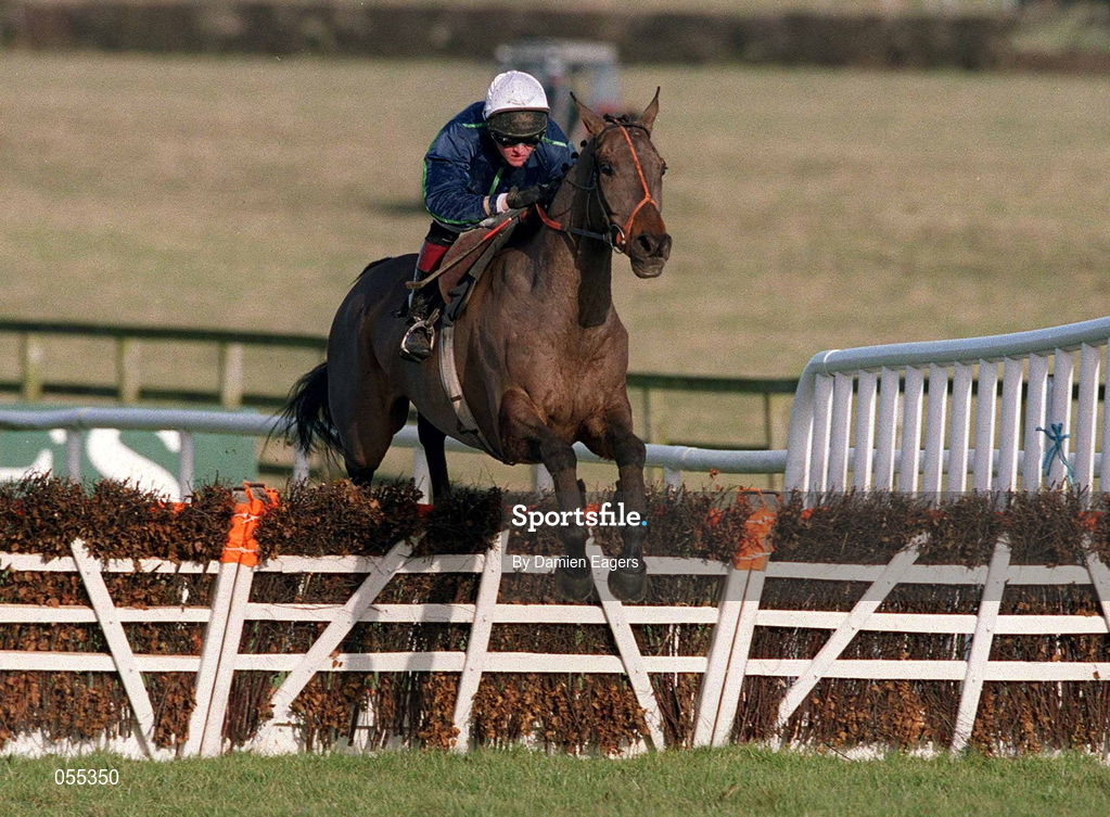 27 January 2001; Takagi, with Barry Geraghty up, clears the last to win The I.N.H Stallion Owners European Breeders Fund Maiden Hurdle at Fairyhouse Racecourse in Ratoath, Meath. Photo by Damien Eagers/Sportsfile