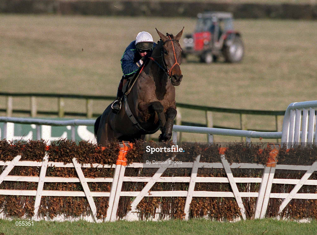 27 January 2001; Takagi, with Barry Geraghty up, clears the last to win The I.N.H Stallion Owners European Breeders Fund Maiden Hurdle at Fairyhouse Racecourse in Ratoath, Meath. Photo by Damien Eagers/Sportsfile