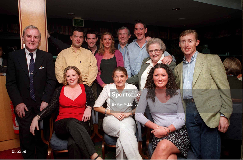 26 January 2001; Kildare people pictured at the races in Dubai are, front, left to right, Siobhan Lonergan, Mary Molloy, Brid Boland, and back, left to right, Michael Osbourne, Raymond Conway, Ken Doyle, eircell GAA All Star, Aisling Fennin, Seamus Aldridge, Anthony Rainbow, eircell GAA All Star, Leila Aldridge, and Willie Supple on the Eircell GAA All-Star tour at the Dubai Rugby Ground in Dubai, United Arab Emirates. Photo by Ray McManus/Sportsfile