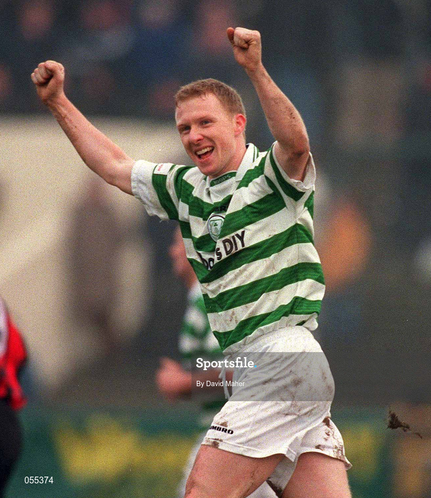 28 January 2001; Sean Francis of Shamrock Rovers celebrates his sides second goal during the Eircom League Premier Division match between Shamrock Rovers and Bohemians at Morton Stadium in Santry, Dublin. Photo by David Maher/Sportsfile