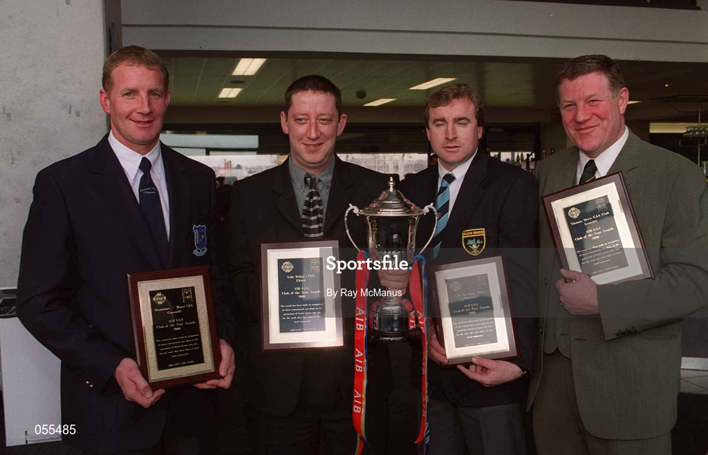 29 January 2001; Winners of the AIB Provincial Club of the Year at the annual AIB Club of the Year awards banquet in Croke Park are, from left, Gerry Fahy of  Oranmore/Maree GAA Club, Connacht, Noel McChrystal of Sean Dolan's GAA Club, Ulster, which also won the Overall Club of the Year, Padhraic Duane of Thomas Davis GAA Club, Leinster, and Michael Wadding of An Ruan Mhor GAA Club, Munster. Photo by Ray McManus/Sportsfile