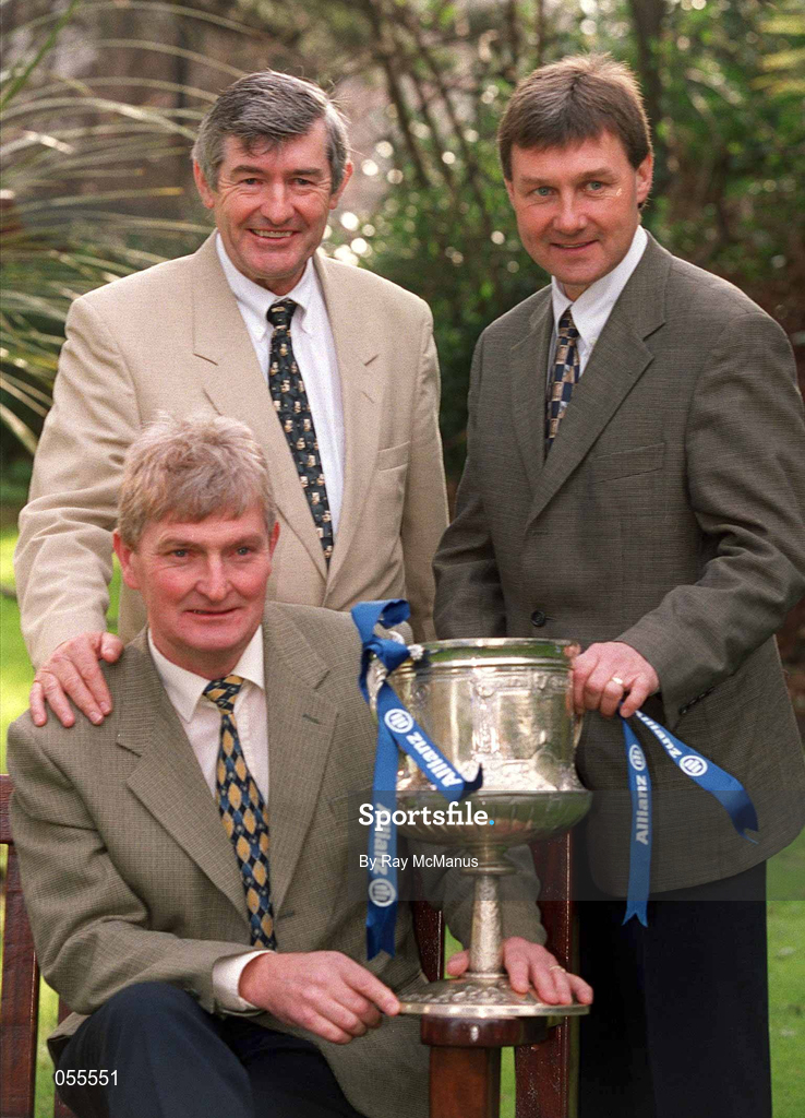 30 January 2001; Pictured at a Meet the Managers Photocall in the Berkeley Court Hotel are hurling managers, from left,  Tony Dempsey of Wexford, Noel Lane of Galway, and Tom Cashman of Cork. Photo by Ray McManus/Sportsfile