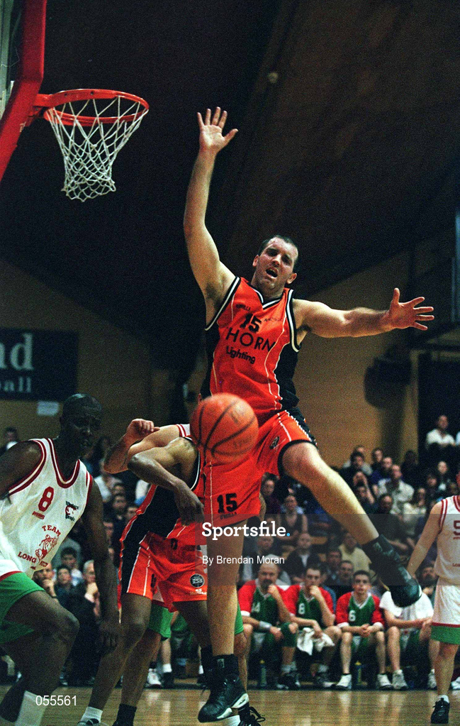 28 January 2001; John Leahy of Killester during the ESB Men's Cup Final match between Killester and Longnecks Ballina at the National Basketball Arena in Tallaght, Dublin. Photo by Brendan Moran/Sportsfile