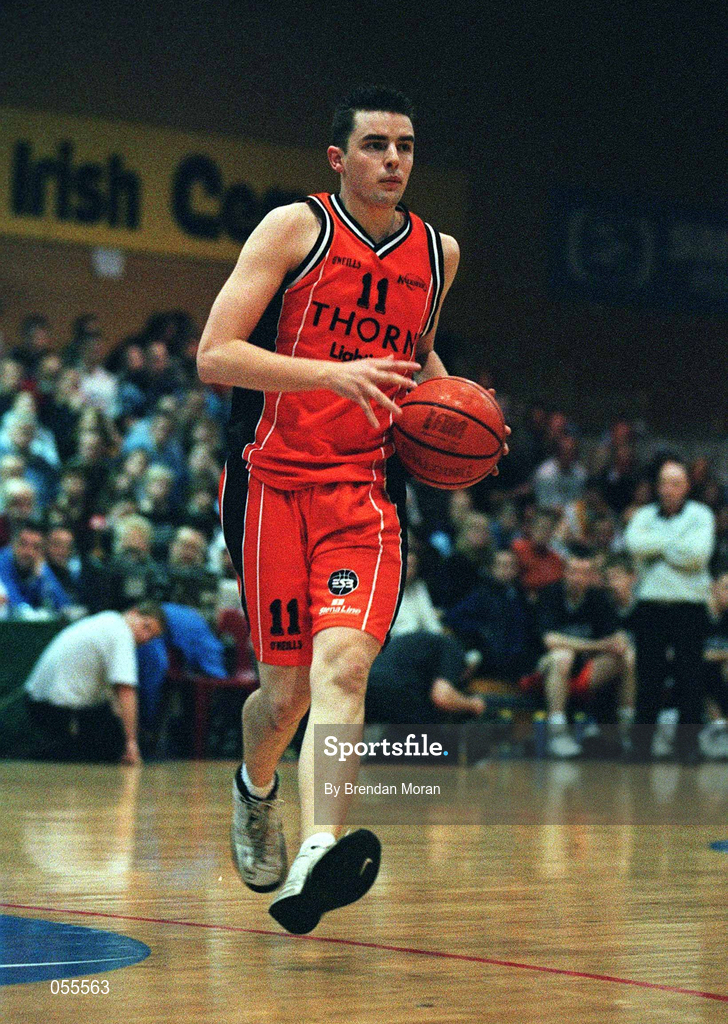 28 January 2001; Paddy Kelly of Killester during the ESB Men's Cup Final match between Killester and Longnecks Ballina at the National Basketball Arena in Tallaght, Dublin. Photo by Brendan Moran/Sportsfile