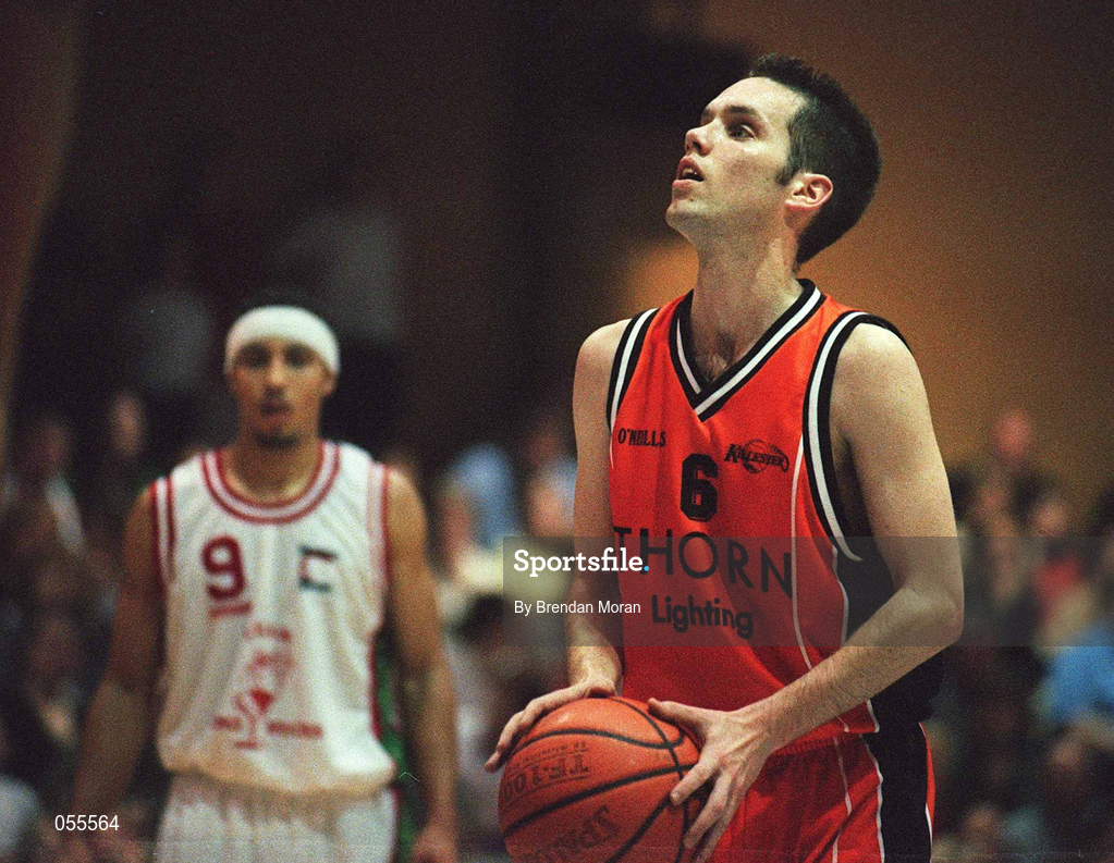 28 January 2001; Adrian Fulton of Killester during the ESB Men's Cup Final match between Killester and Longnecks Ballina at the National Basketball Arena in Tallaght, Dublin. Photo by Brendan Moran/Sportsfile
