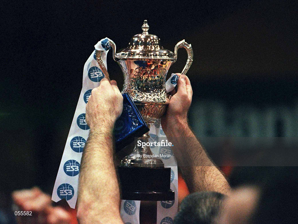 28 January 2001; A general view of the ESB Mens Cup during the ESB Men's Cup Final match between Killester and Longnecks Ballina at the National Basketball Arena in Tallaght, Dublin. Photo by Brendan Moran/Sportsfile