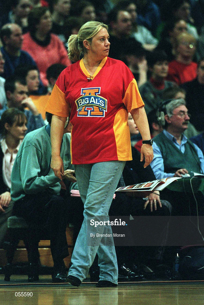 27 January 2001; Big Al's Notre Dame manager Bride Saunders during the ESB Men's Cup Semi-Final match between Killester and Big Al's Notre Dame at the National Basketball Arena in Tallaght, Dublin. Photo by Brendan Moran/Sportsfile