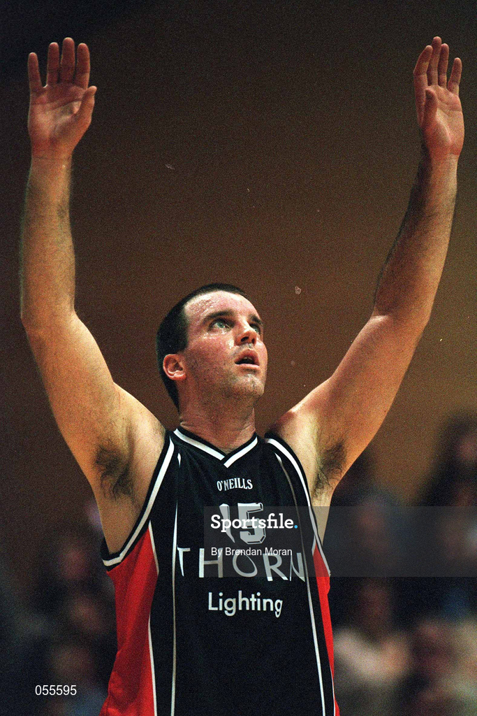 27 January 2001; John O'Leary of Killester during the ESB Men's Cup Semi-Final match between Killester and Big Al's Notre Dame at the National Basketball Arena in Tallaght, Dublin. Photo by Brendan Moran/Sportsfile