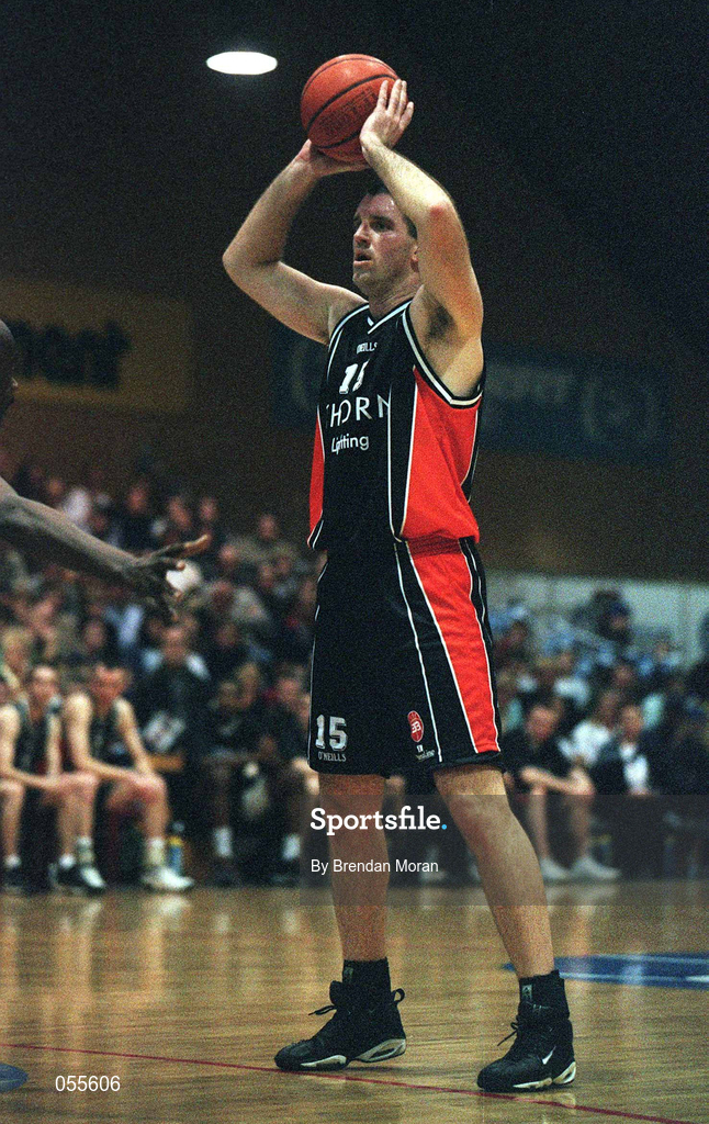 27 January 2001; John Leahy of Killester during the ESB Men's Cup Semi-Final match between Killester and Big Al's Notre Dame at the National Basketball Arena in Tallaght, Dublin. Photo by Brendan Moran/Sportsfile